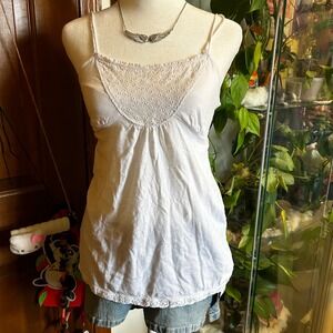 Y2K American Eagle White Eyelet Lace Cami Babydoll Tank Top Women's Size S